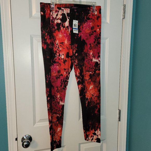 Material Pants - Material Girl NWT Red/Pink/Black Abstract Leggings XL